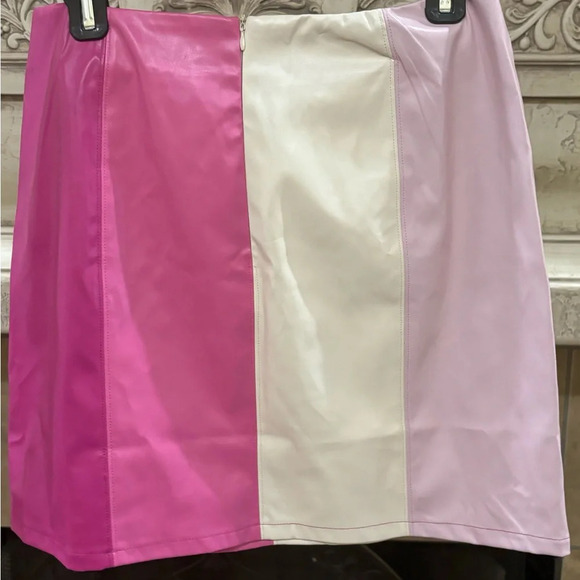 Pink Colorblock Faux Leather Colorblock Skirt Large - Picture 3 of 11